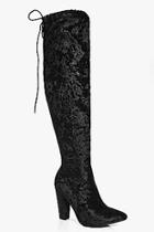 Boohoo Kara Velvet Pointed Toe Over The Knee Boot