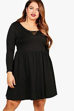 Boohoo Plus Wendy Lace Insert Skater Dress