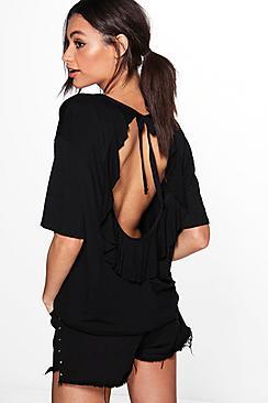 Boohoo Rose Open Ruffle Back T Shirt