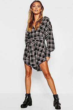 Boohoo Belted Check Shirt Dress
