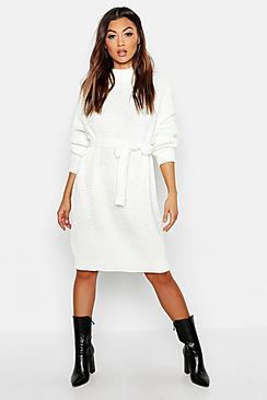 Boohoo Roll Neck Chunky Belted Midi Dress