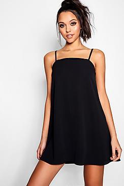 Boohoo Cara Square Neck Woven Strappy Cami Dress