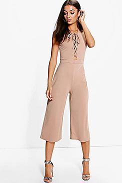 Boohoo Tall Monica Lace Up Jumpsuit