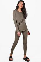 Boohoo Sarah Jersey Ruffle Lounge Top + Legging Set