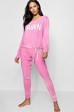 Boohoo Milly Burnout Tie Front Slogan Lounge Set