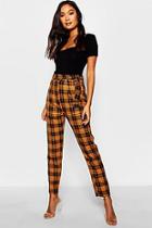 Boohoo Woven Tartan Check Tie Waist Slimline Trouser