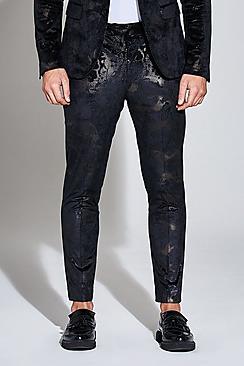 Boohoo Premium Skinny Foil Print Velour Cropped Trouser