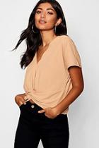 Boohoo Rib Twist Front T-shirt