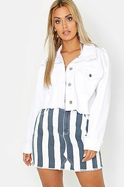 Boohoo Plus Frayed Edge Cropped Denim Jacket