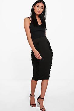 Boohoo Alabama Ruffle Front Midi Skirt