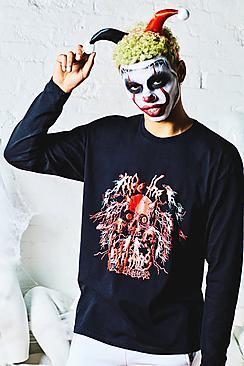 Boohoo Halloween Loose Fit Long Sleeve Tee With Devil Print