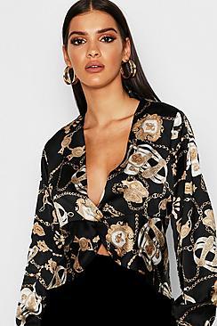 Boohoo Chain Print Twist Front Crop