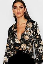 Boohoo Chain Print Twist Front Crop