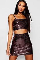 Boohoo Sequin Strappy Crop Top + Mini Skirt Co-ord