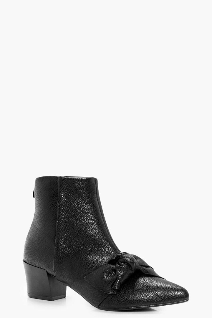 Boohoo Heidi Bow Detail Block Heel Ankle Boot Black