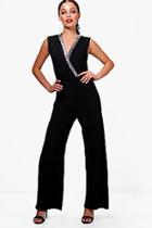 Boohoo Millie Chain Trim Wrap Front Jumpsuit