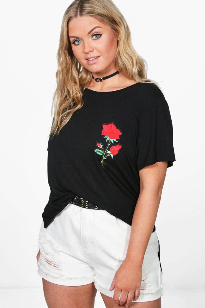 Boohoo Plus Katie Embroidered T-shirt Black
