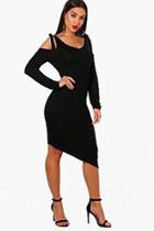 Boohoo Tie Cold Shoulder Asymmetric Hem Dress
