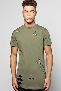 Boohoo Skater Fit Destroyed T Shirt With Double Zip