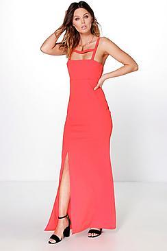 Boohoo Mabel Square Neck Strappy Detail Maxi Dress