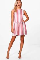 Boohoo Kelly Scuba Drop Hem Stripe Shift Dress
