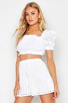 Boohoo Volume Sleeve Broderie Top & Short Co-ord
