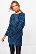 Boohoo Lily-rose Pleated Long Sleeve Oversized T-shirt Teal
