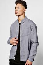 Boohoo Long Sleeve Cotton Shirt With Repeat Print Grey