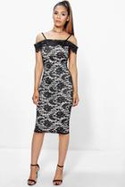 Boohoo Becky Cold Shoulder All Lace Midi Dress Black