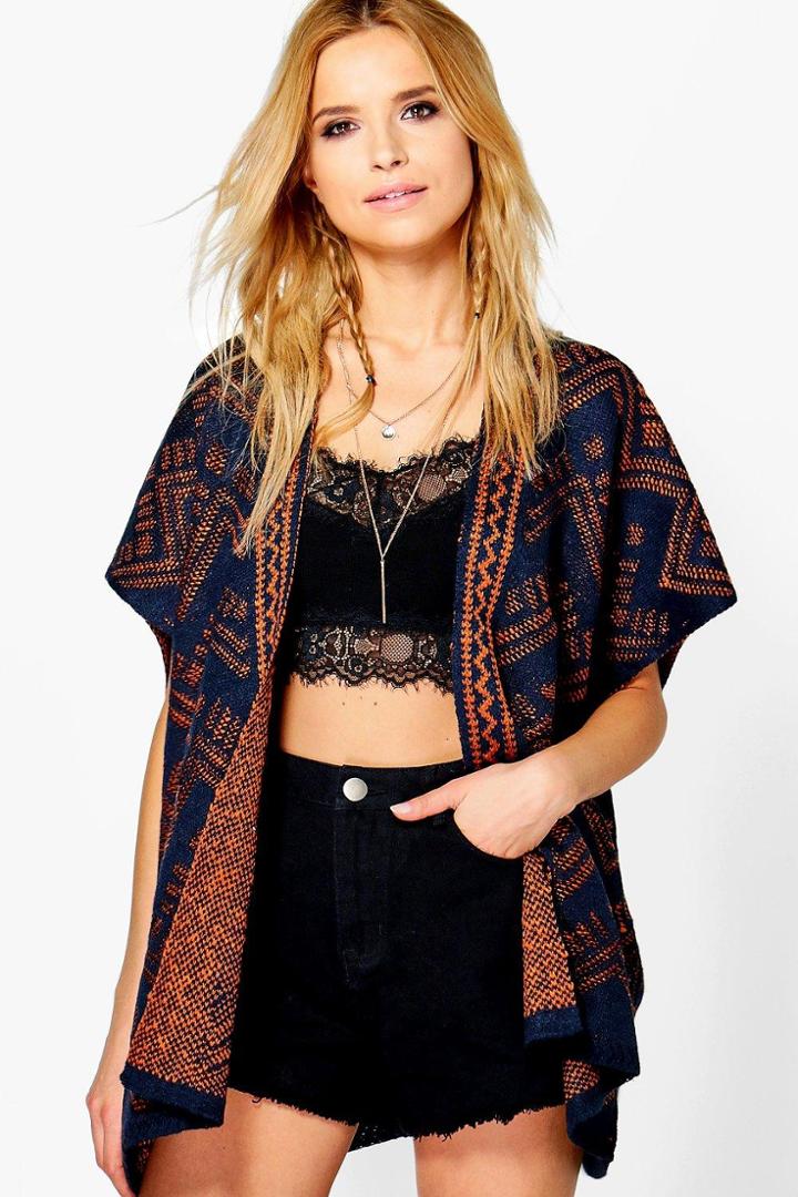 Boohoo Maisie Edge To Edge Poncho Cape Navy
