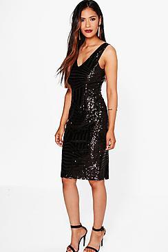 Boohoo Boutique Jody Sequin Mesh Panel Midi Dress