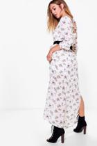 Boohoo Petite Saskia Ditsy Floral Cage Back Maxi Dress White