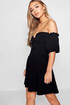 Boohoo Leah Lace Up Front Puff Sleeve Skater Dress