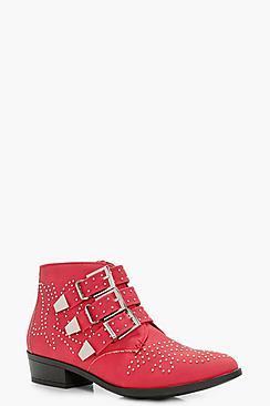 Boohoo Kiki Pin Stud And Buckle Strap Ankle Boot
