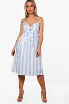 Boohoo Plus Maggie Bow Front Striped Skater Dress
