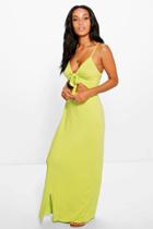 Boohoo Amy Knot Front Strappy Midi Dress Lime