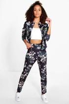 Boohoo Pia Floral Bomber & Tapered Trouser Co-ord Set Black
