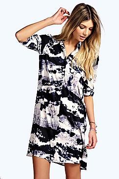 Boohoo Charlotte Smudge Print Woven Shirt Dress
