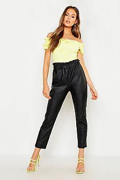 Boohoo Paperbag Waist Leather Look Pu Trouser