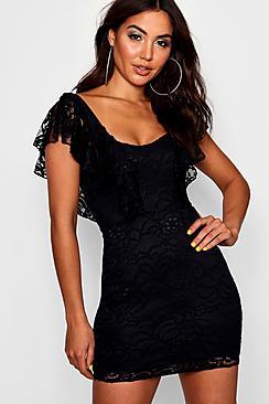Boohoo Katie Frill Detail Mini Bodycon Dress