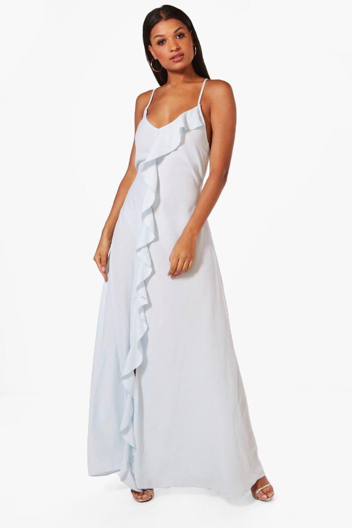 Boohoo Jenny Frill Detail Strappy Maxi Dress Sky