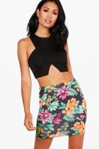 Boohoo Alessia Oriental Floral Mini Skirt Black