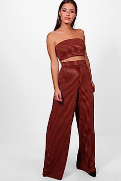 Boohoo Petite Amy Bandeau Top & Wide Leg Trouser Co-ord