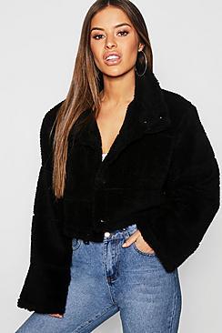 Boohoo Petite Crop Fleece Puffer Jacket