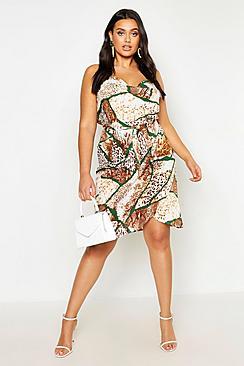 Boohoo Plus Woven Mixed Animal Print Wrap Midi Skirt