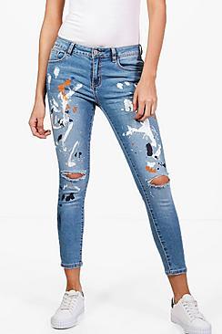 Boohoo Romy Paint Splatter Skinny Jeans