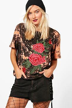 Boohoo Lilly Washed Oversized Embroidered Tee