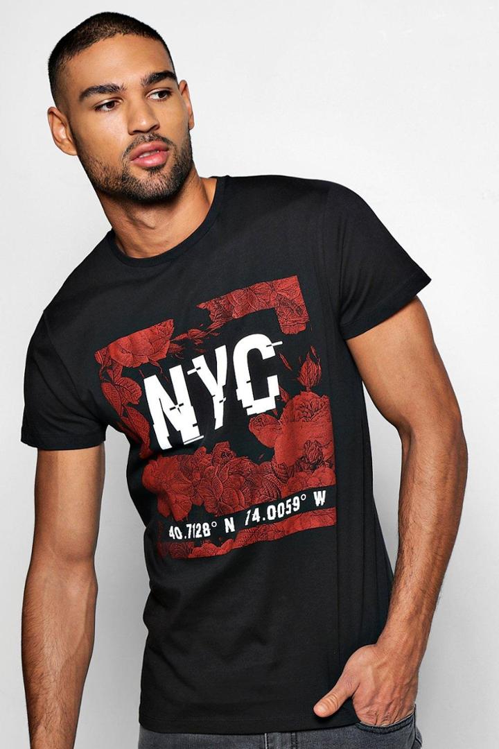 Boohoo Nyc Floral Print T Shirt Black