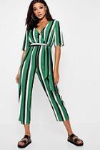 Boohoo Striped Wrap Front Tapered Leg Jumpsuit
