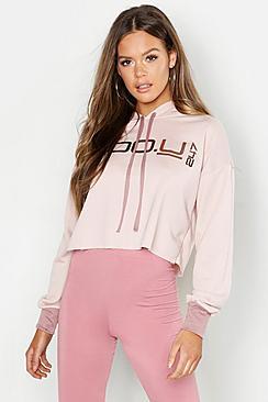 Boohoo Boo U 247 Crop Hoodie With Contrast Cuff & Drawcord